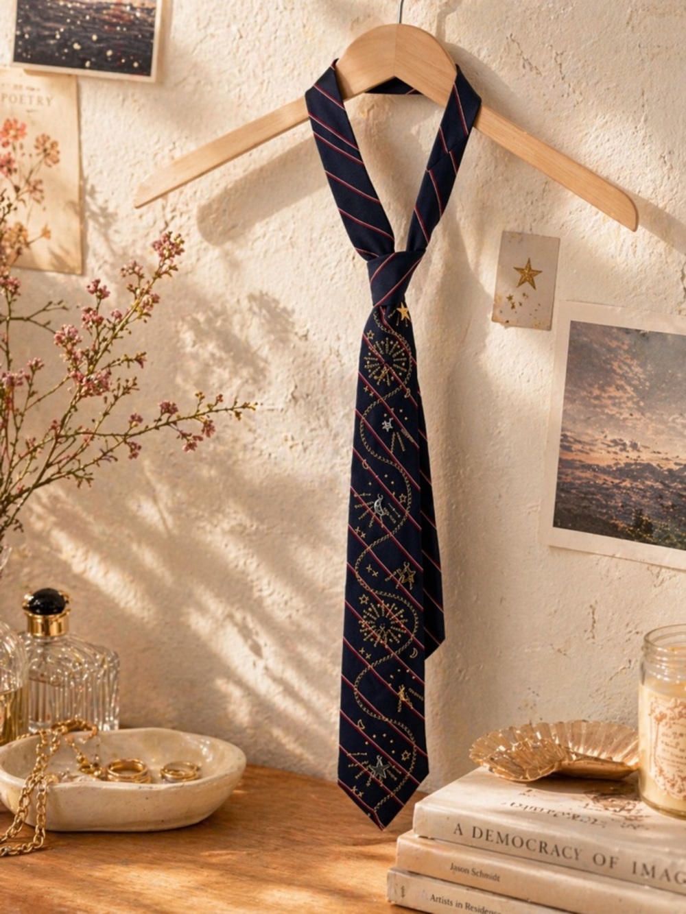 Free People x Tricia Fix Embellished Silk Tie NWT Striped Celestial $128